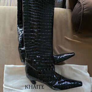 KHAITE Black Patent Leather Croc Embossed Knee Boot Davis Arizona 39.5